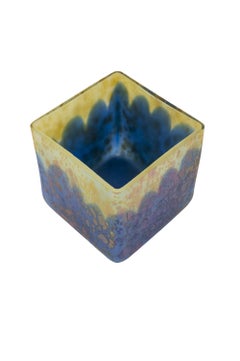 Square Glass Vase Jutta Sika and Leopold Bauer Loetz Blue Green Jugendstil 1901