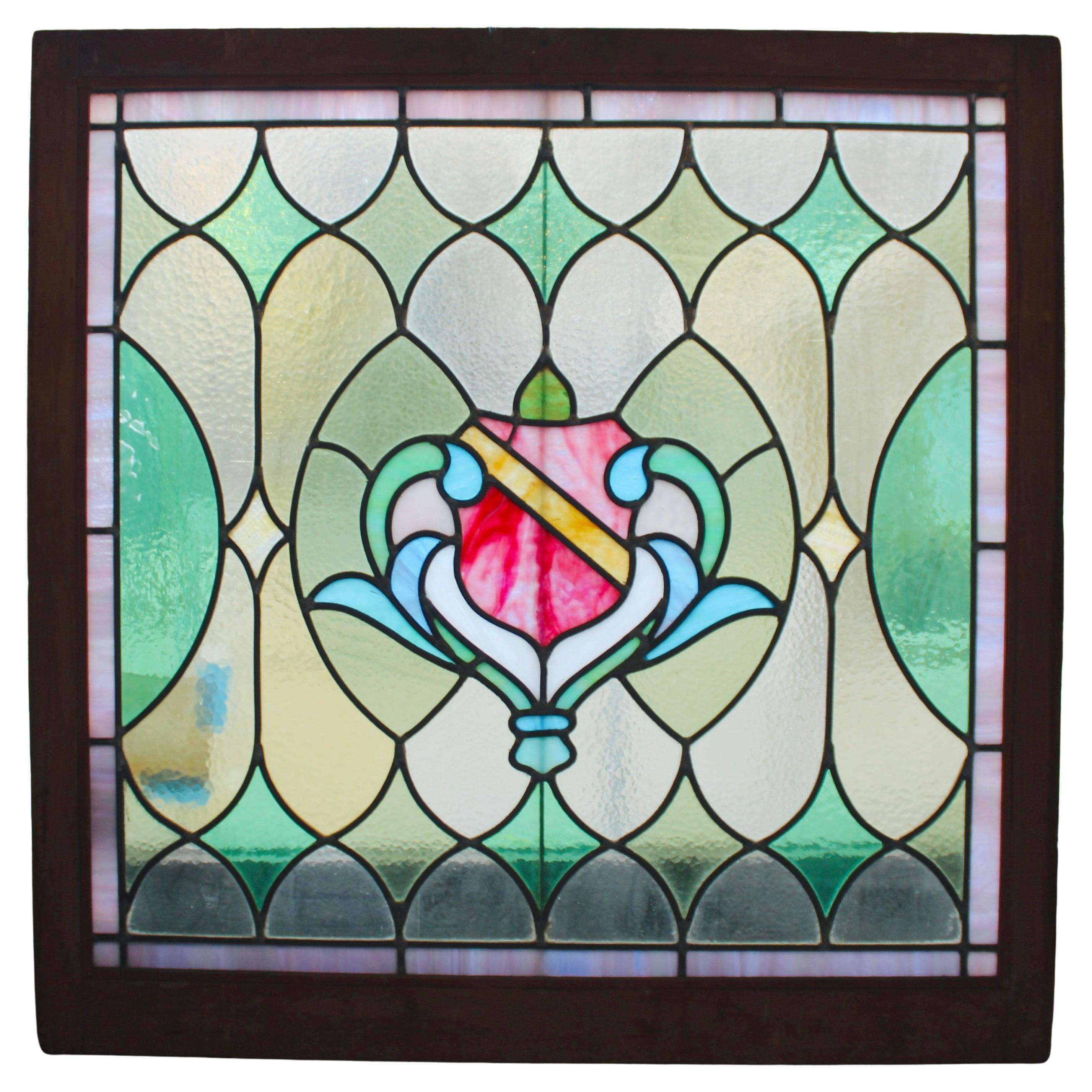 Vitrail carré avec bouclier 30" x 30" en vente