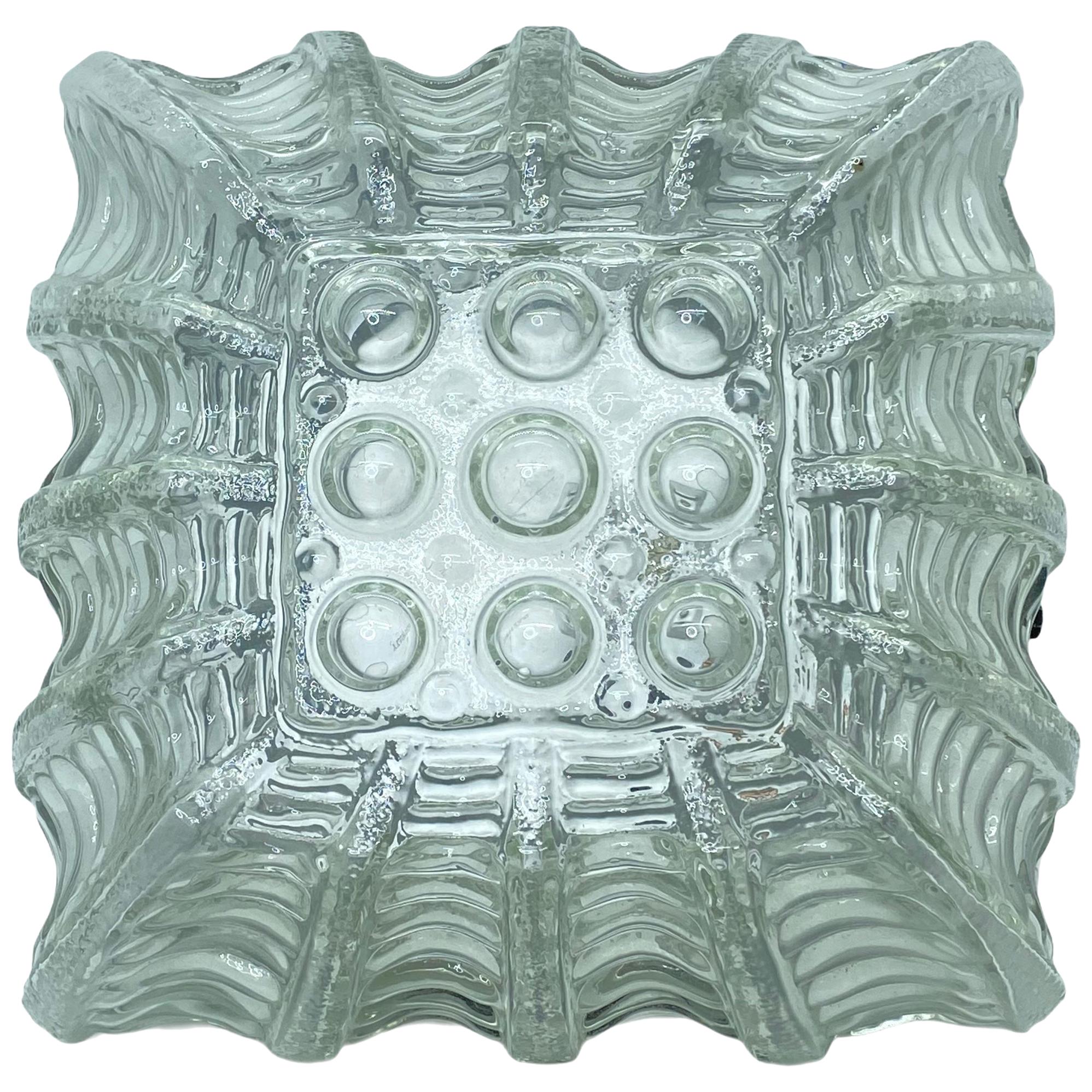 Square Glass with Bubble Pattern Flush Mount Ceiling Light, Austria, 1960s For Sale