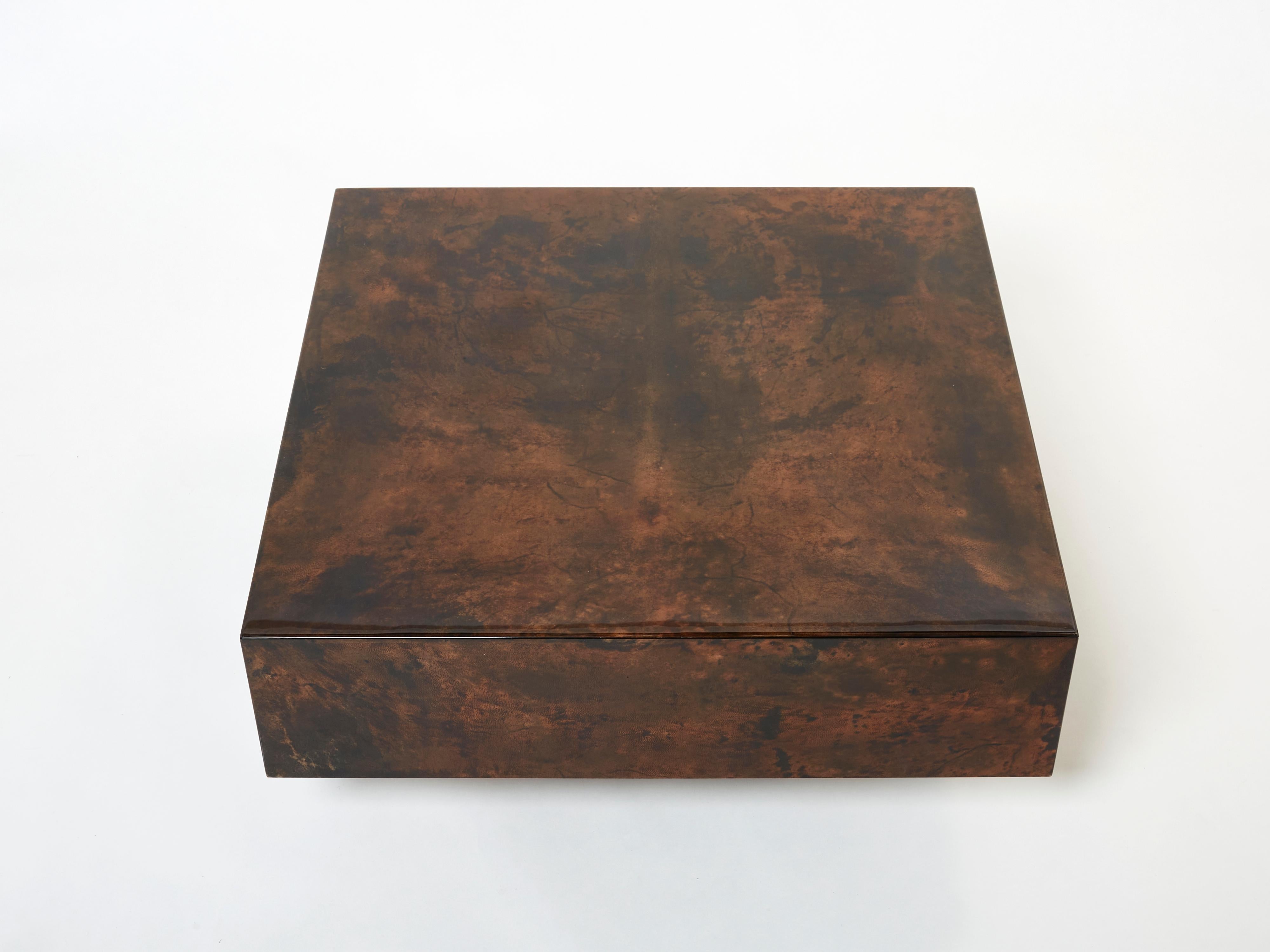 Mid-Century Modern Square Goatskin Parchment Coffee Table by Aldo Tura, 1960s