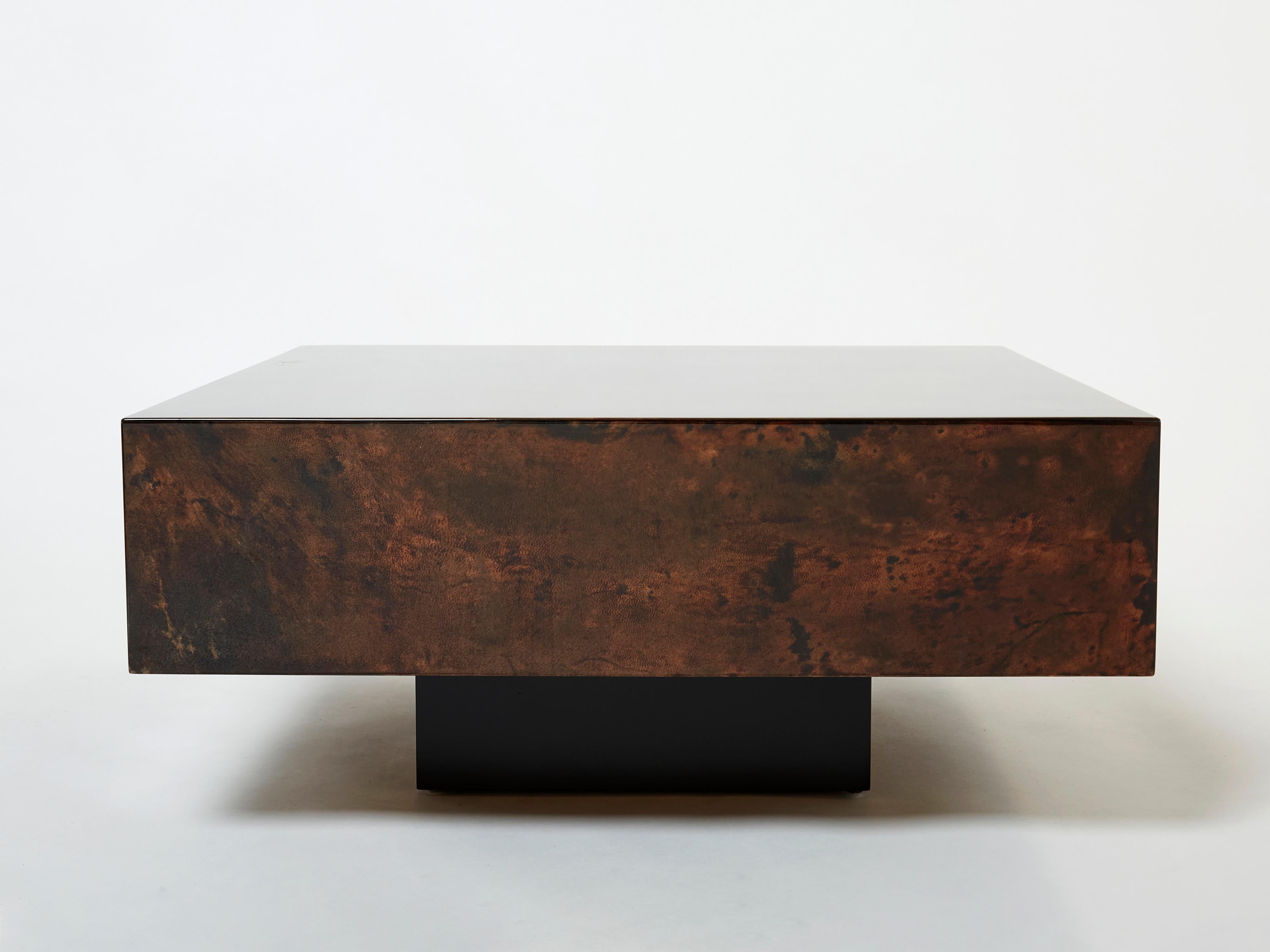 Mid-20th Century Square Goatskin Parchment Coffee Table by Aldo Tura, 1960s