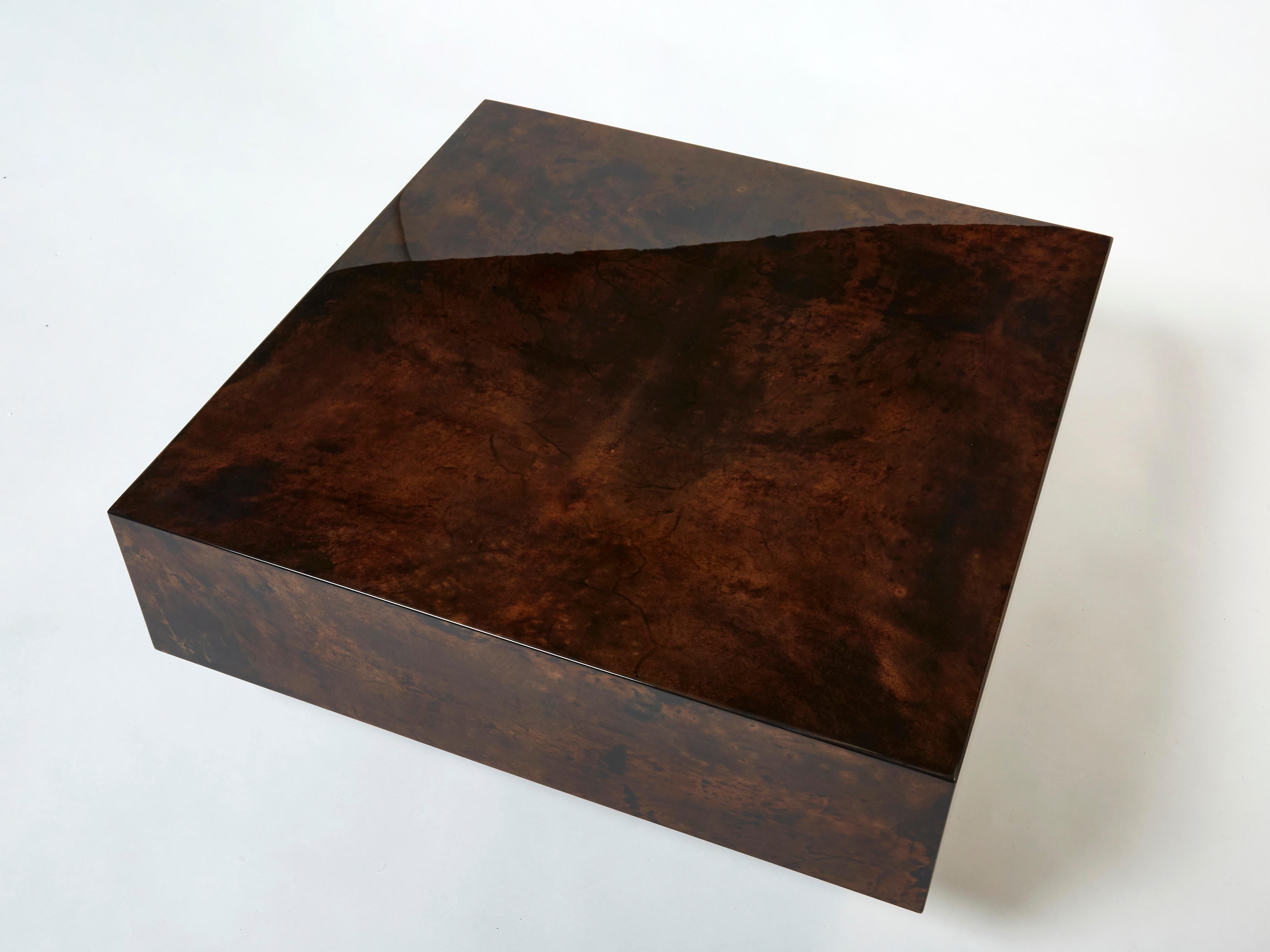 Square Goatskin Parchment Coffee Table by Aldo Tura, 1960s 1