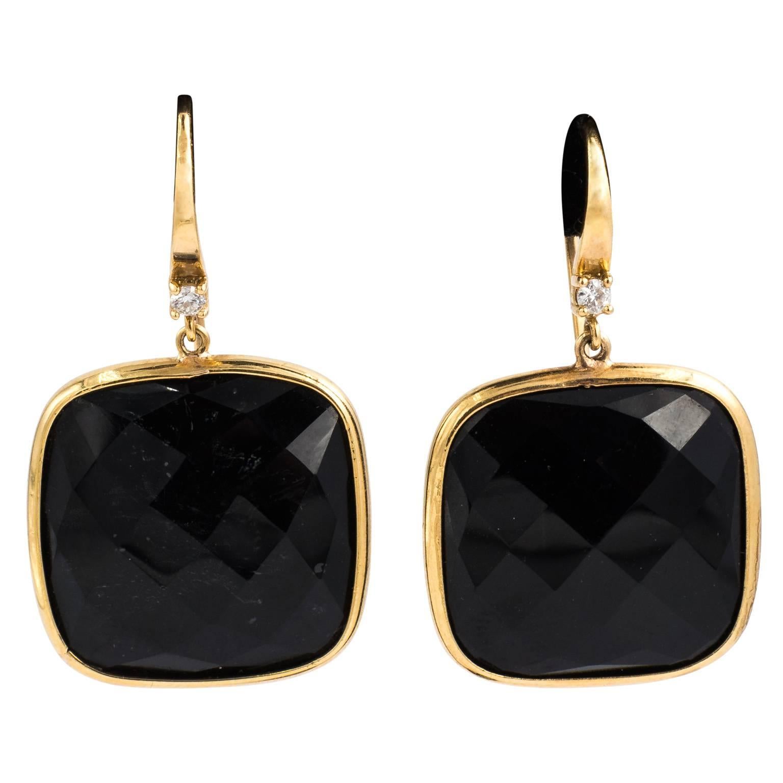 Square Gold and Onyx Earrings For Sale