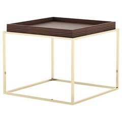 Mesa Auxiliar Cuadrada Patas Doradas con Tapa de Madera Mate