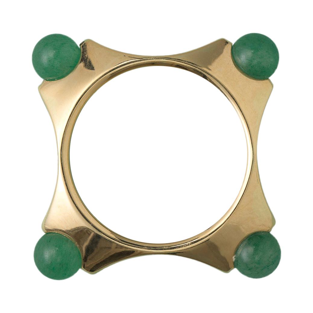 Square Gold Ring with Four Aventurine Balls