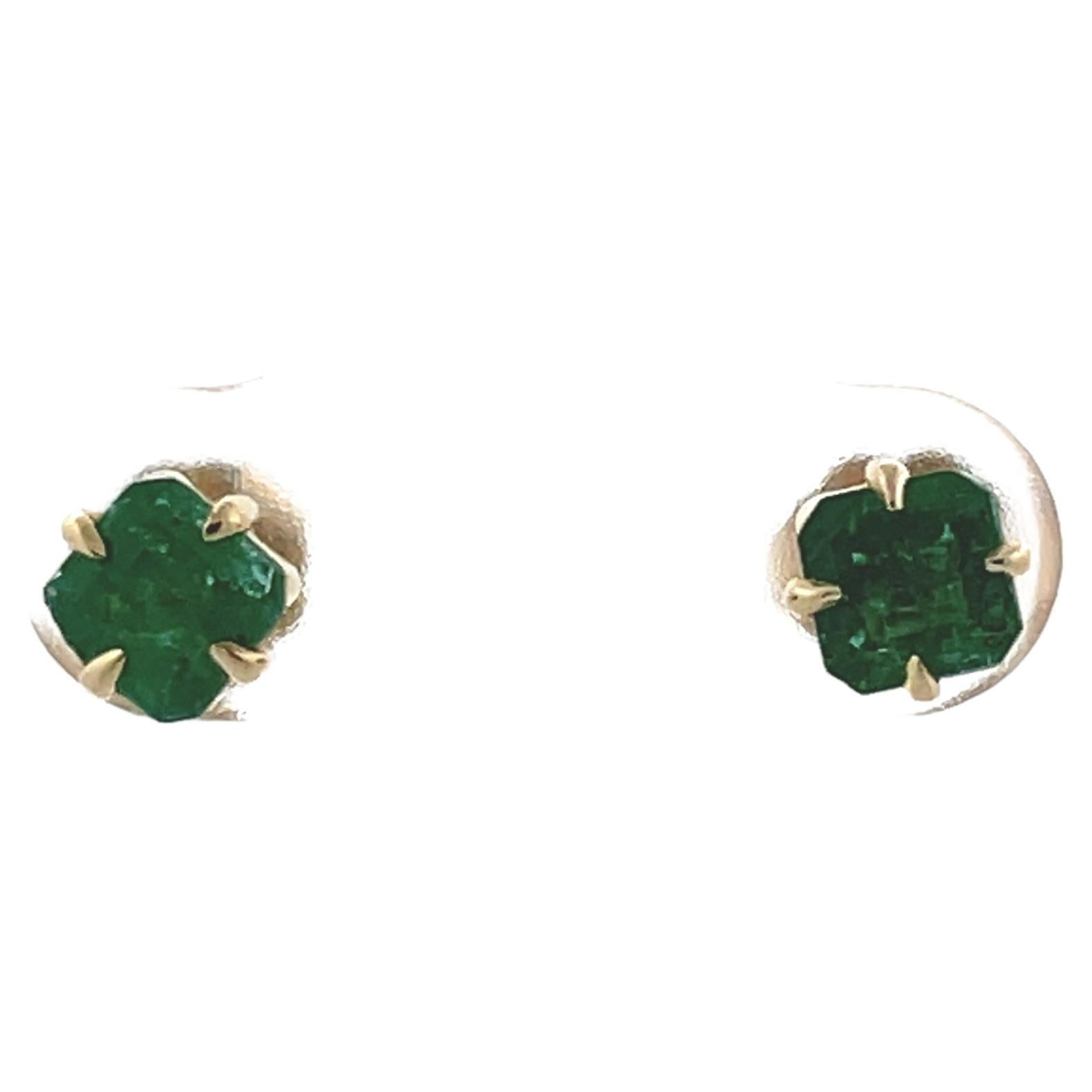 Square Green Emerald Stud Earrings