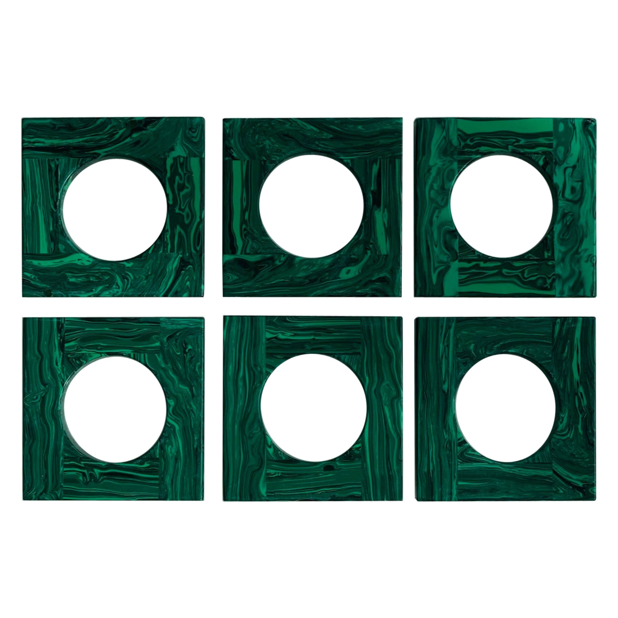 Quadratischer grüner Malachit Serviettenring, 6er-Set im Angebot