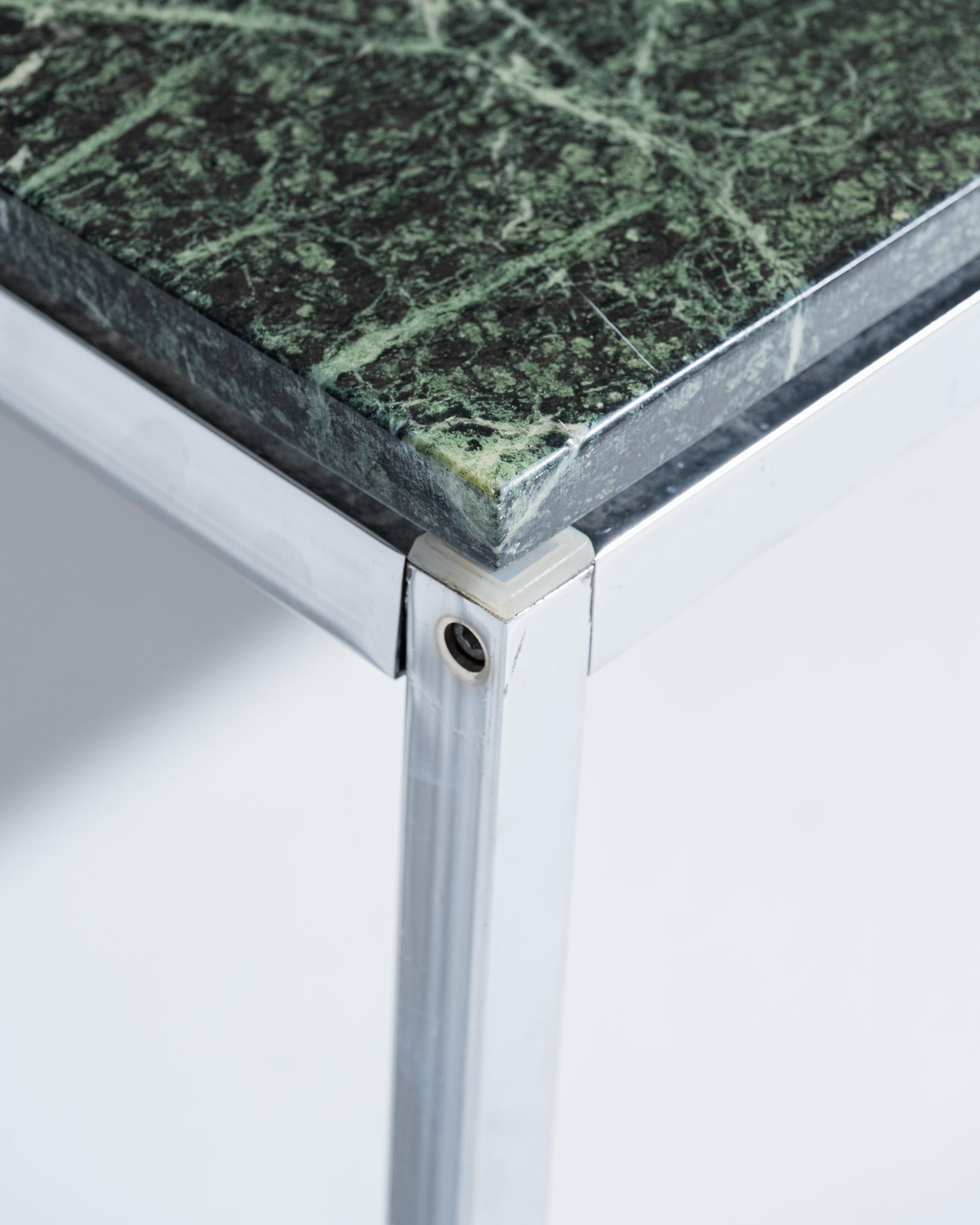 Metal Square green marble coffee table, 1970s For Sale