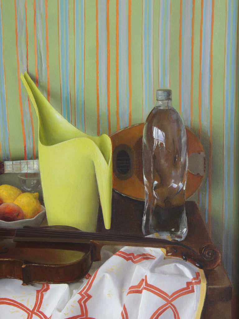 Square Green Still Life With Ikea Pitcher Original Oil Painting