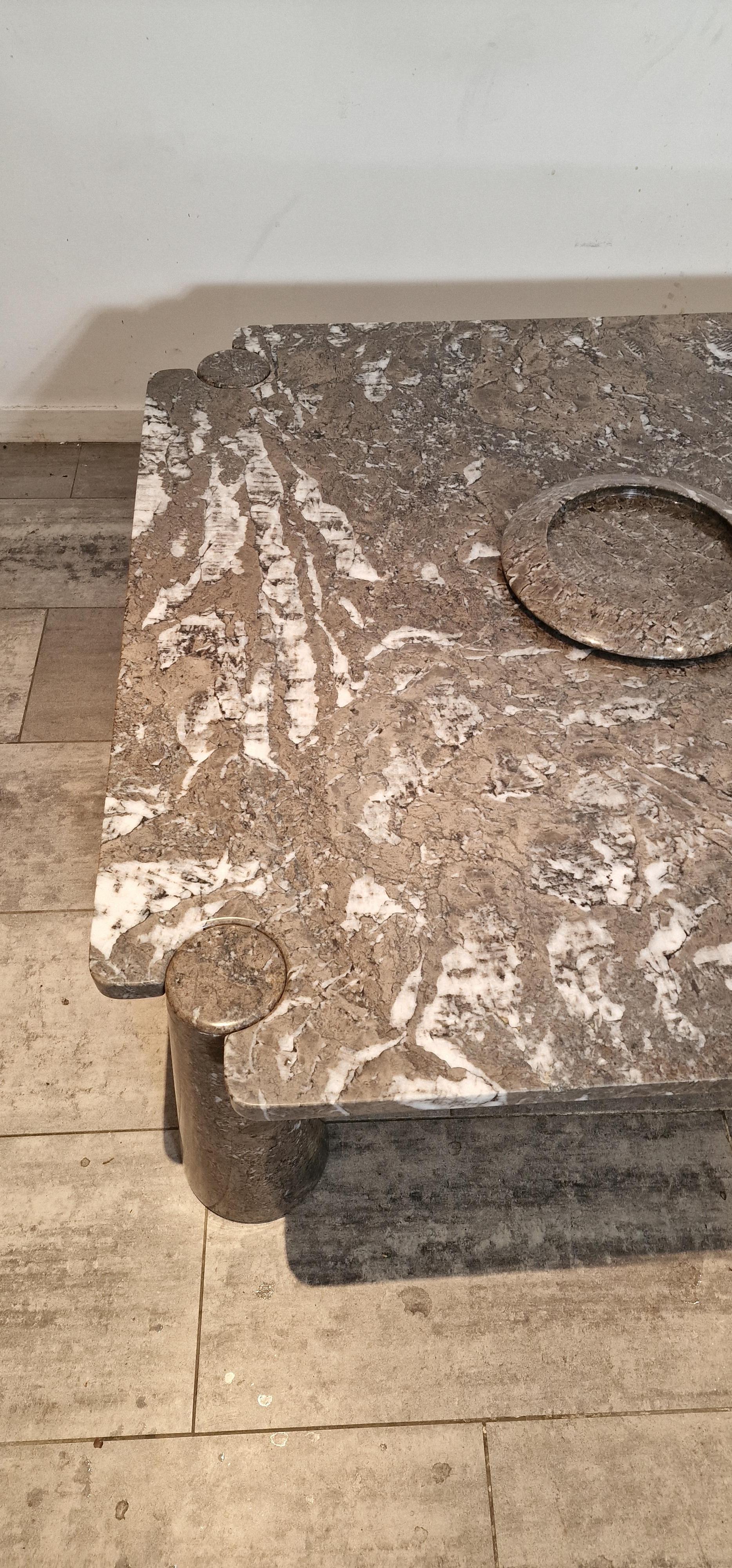 Italian Square Grey Marble Coffee Table and scale form Angelo Mangiarotti  For Sale