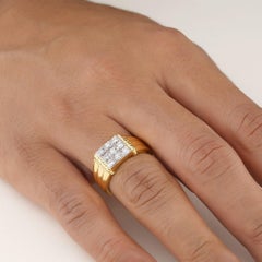1.16 Carat Square Grid Men's Natural Diamond Statement Ring, 14k Yellow Gold