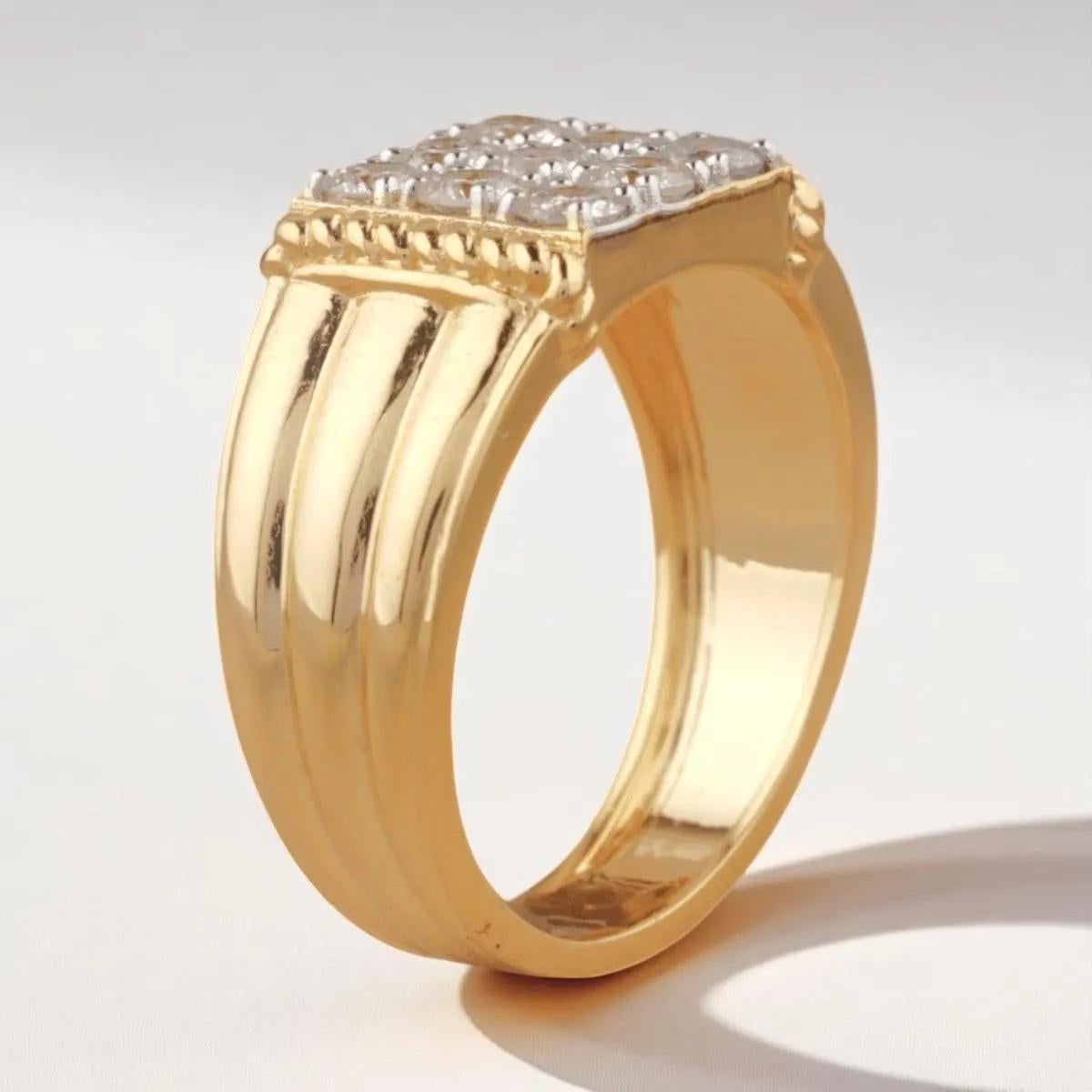 Square Grid Men's Diamond Ring in 14k Solid Gold (Certified) For Sale 2
