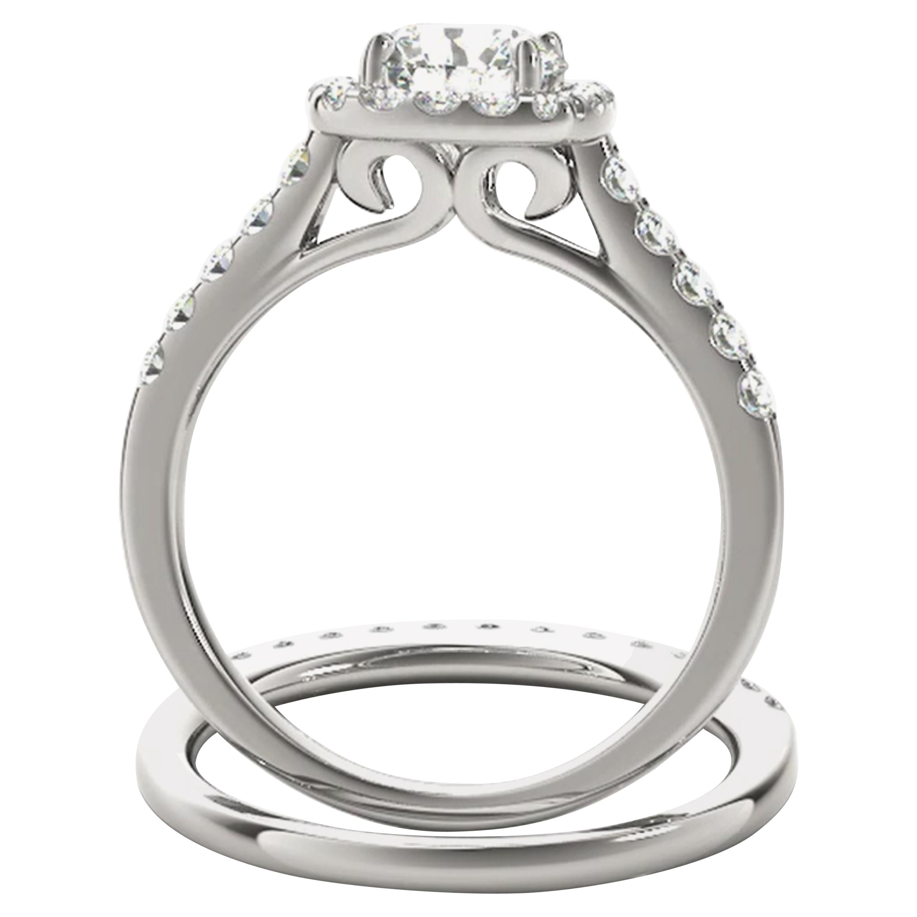 Square Halo Art Deco Style GIA White Diamond Engagement Ring Set 1.50 Carat For Sale