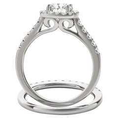 Square Halo Art Deco Style GIA White Diamond Engagement Ring Set 1.50 Carat