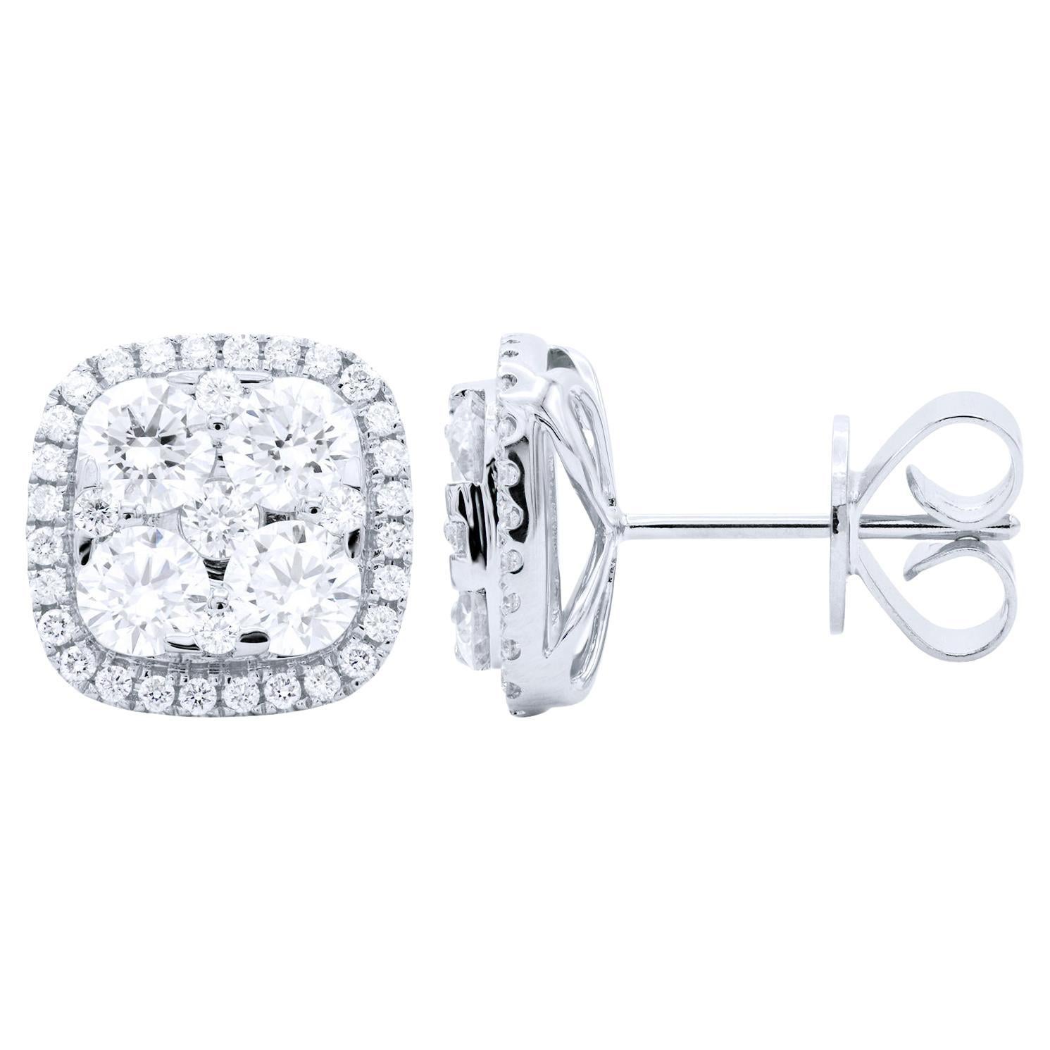 Square Halo Diamond Earrings For Sale