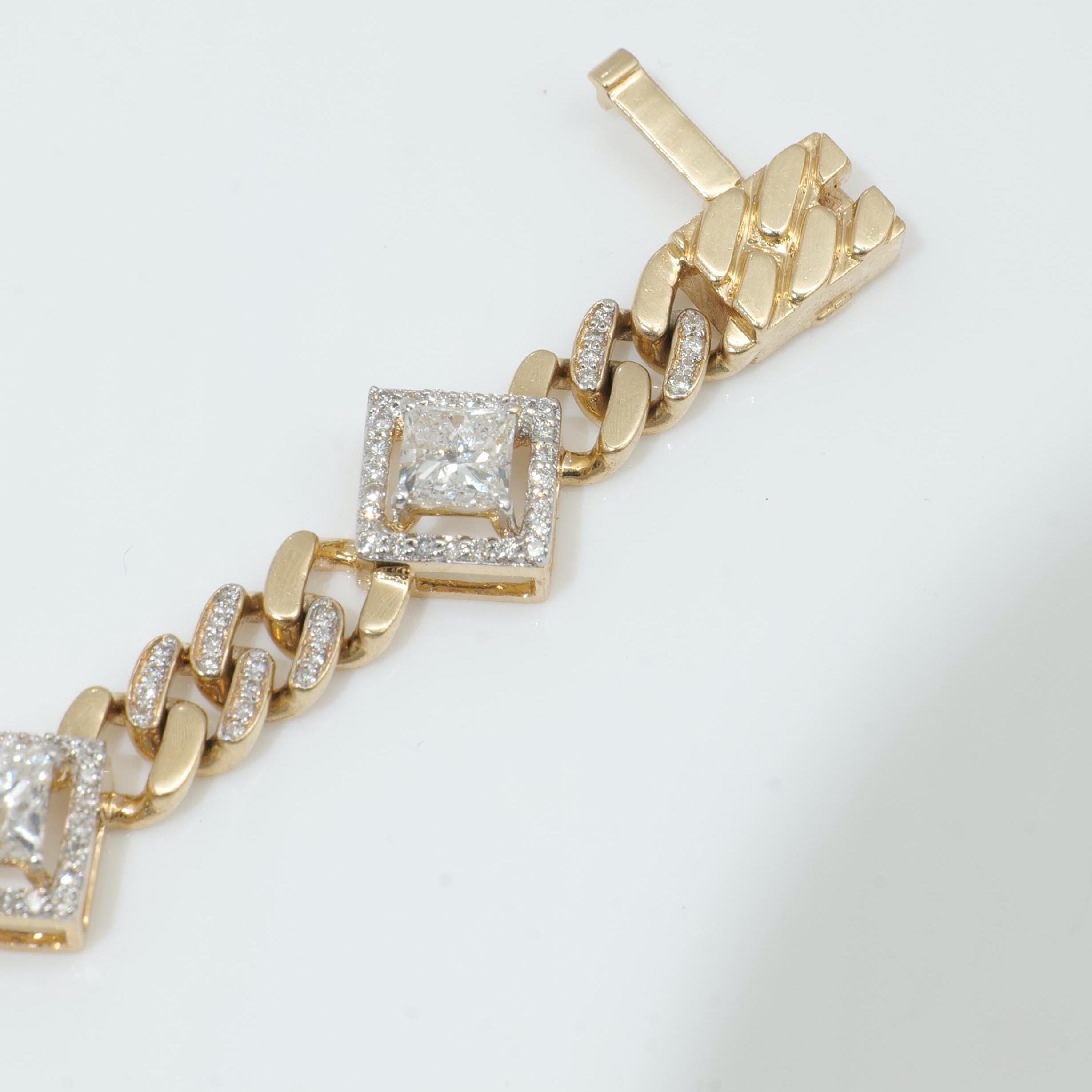 Bracciale tennis con diamanti quadrati a raggiera in oro massiccio 14K (certificato) in vendita 2