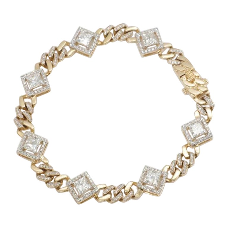Bracciale tennis con diamanti quadrati a raggiera in oro massiccio 14K (certificato) in vendita