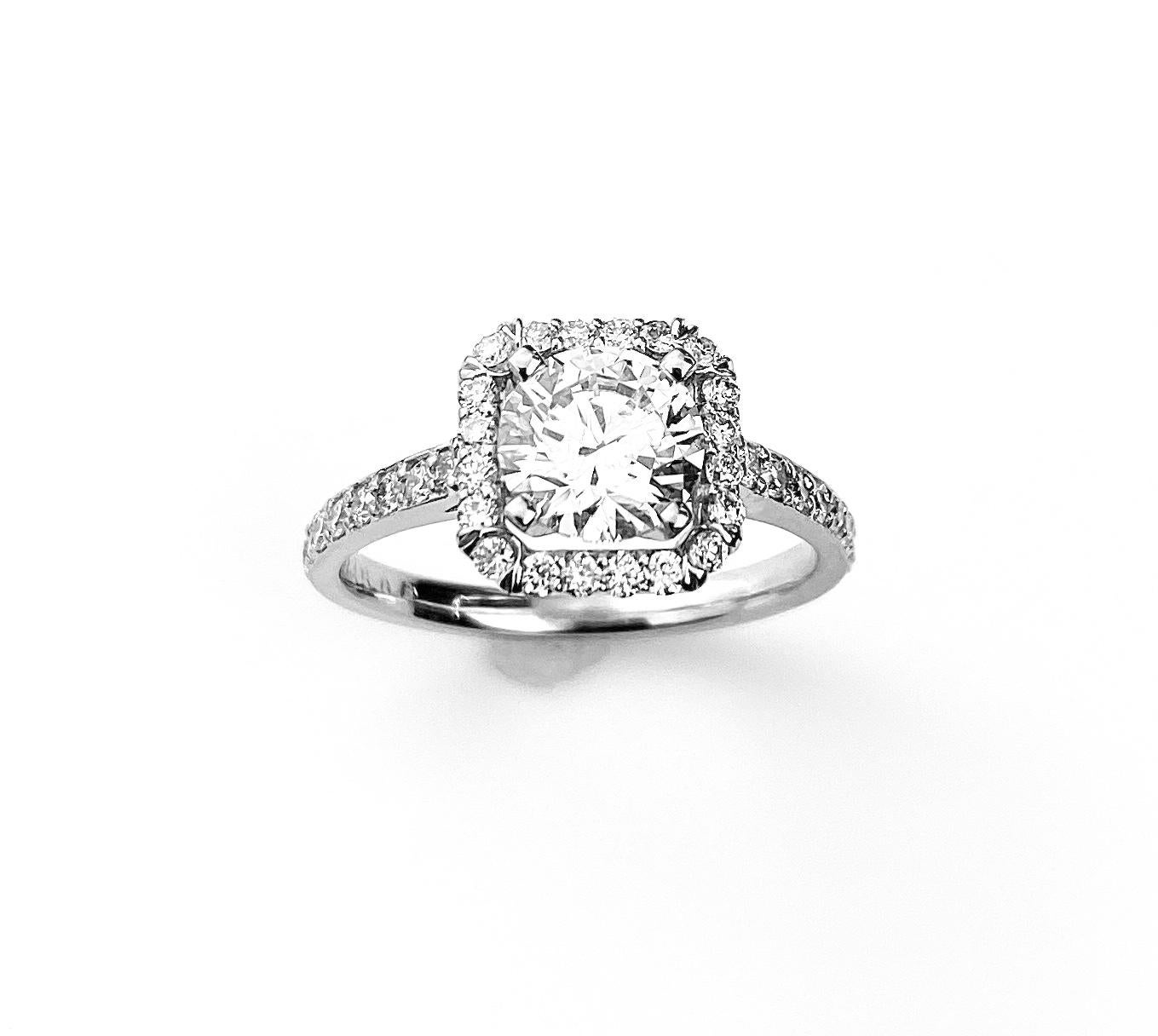 Square Halo Engagement Ring with Round Cut Center Diamond in White Gold In New Condition For Sale In Toronto, Ontario