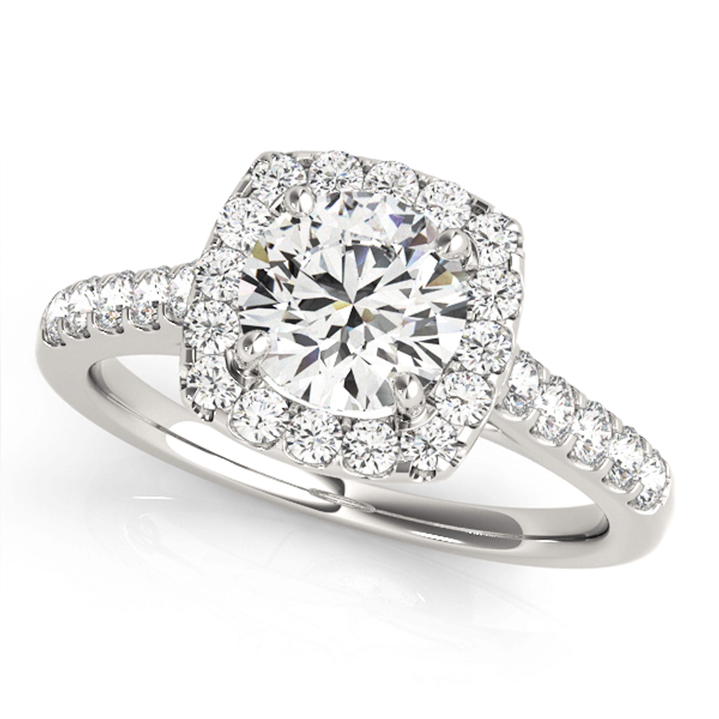 Round Cut Square Halo Art Deco Style GIA White Diamond Engagement Ring Set 1.50 Carat For Sale