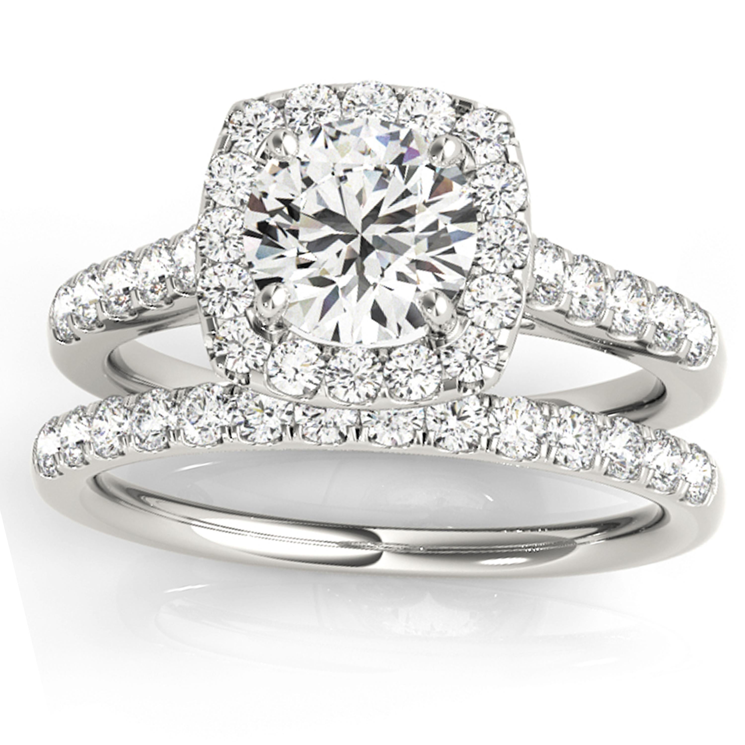 Square Halo Art Deco Style GIA White Diamond Engagement Ring Set 1.50 Carat For Sale 1