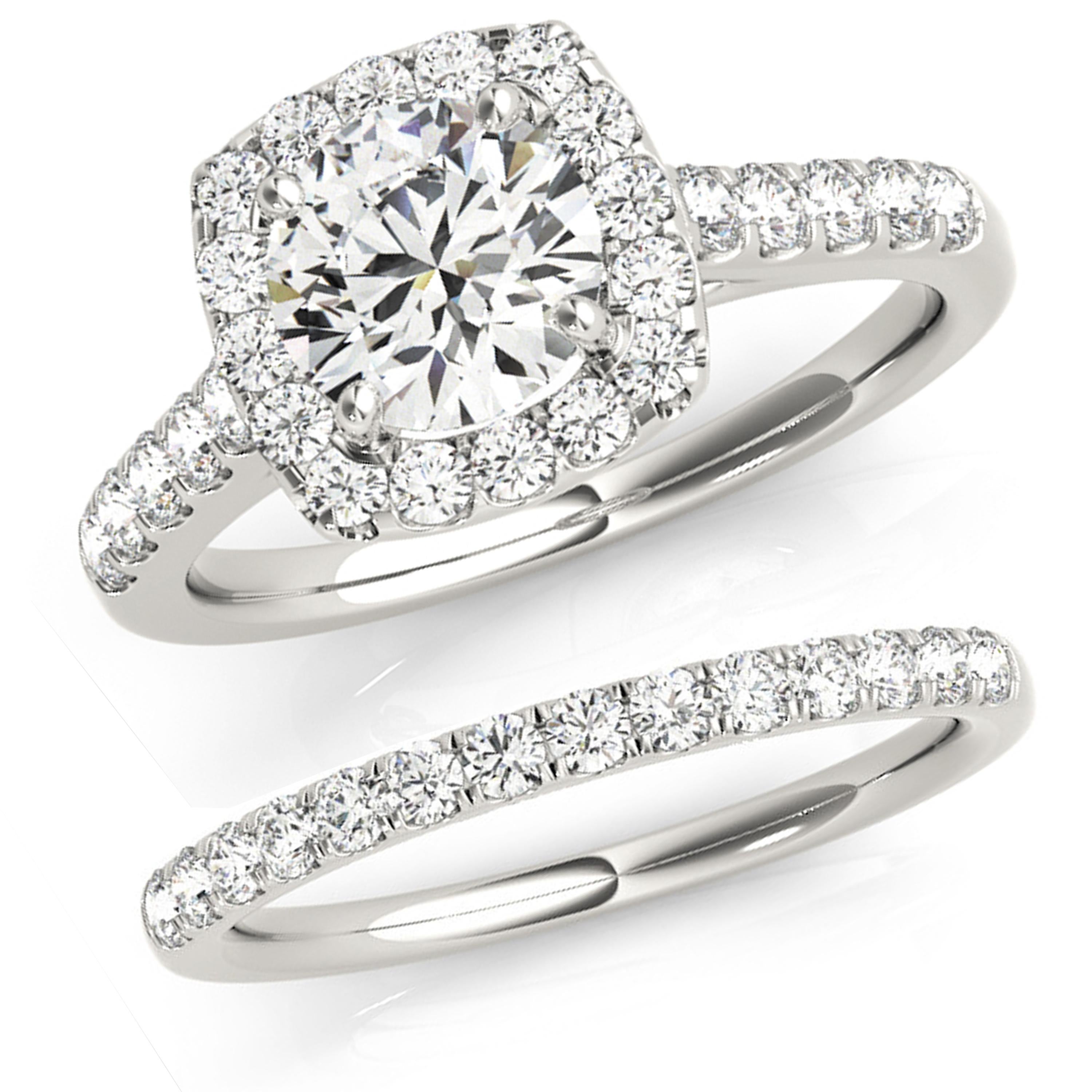 Square Halo Art Deco Style GIA White Diamond Engagement Ring Set 1.50 Carat For Sale 2