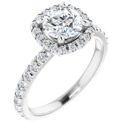 Square Halo GIA Round Brilliant White Diamond Engagement Ring 1.15 Carats