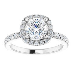 Square Halo GIA Round Brilliant White Diamond Engagement Ring 1.15 Carats