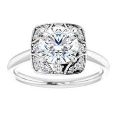 Square Halo GIA Round Brilliant White Diamond Engagement Wedding Ring 0.95 Carat