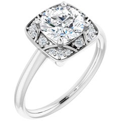 Square Halo GIA Round Brilliant White Diamond Engagement Wedding Ring 0.95 Carat