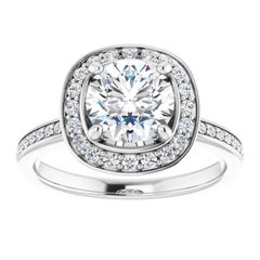 Square Halo GIA Round Brilliant White Diamond Engagement Wedding Ring 1.10 Carat