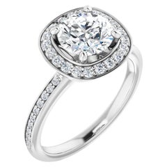 Square Halo GIA Round Brilliant White Diamond Engagement Wedding Ring 1.10 Carat