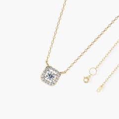 Square Halo Natural Diamond Pendant Gold Necklace, 14k Solid Gold, SI GH