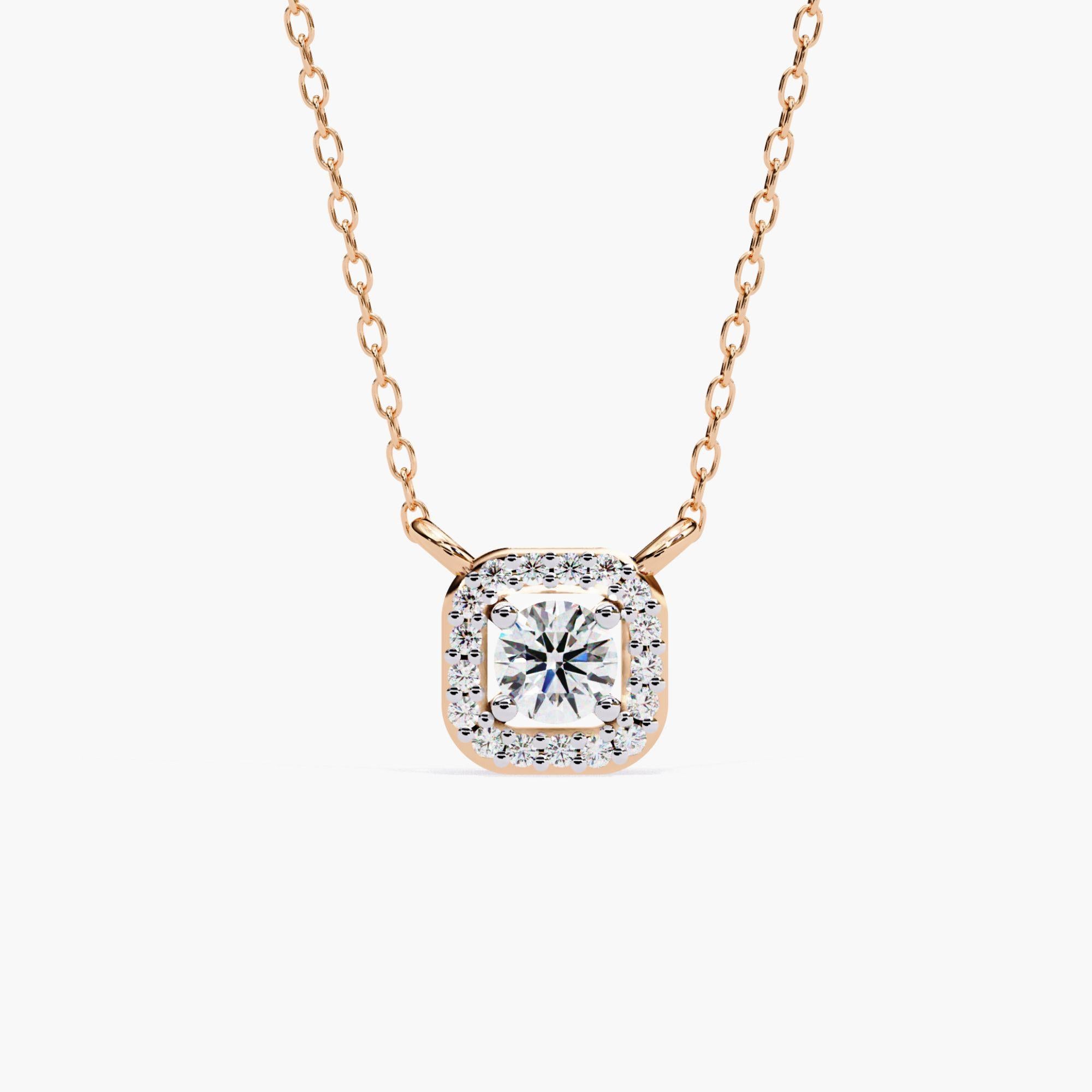 Square Halo Natural Diamond Pendant Gold Necklace, 14k Solid Gold, SI GH In New Condition For Sale In New York, NY