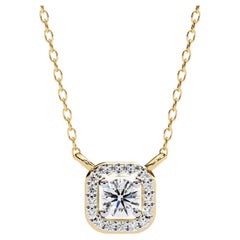 Square Halo Natural Diamond Pendant Gold Necklace, 14k Solid Gold, SI GH