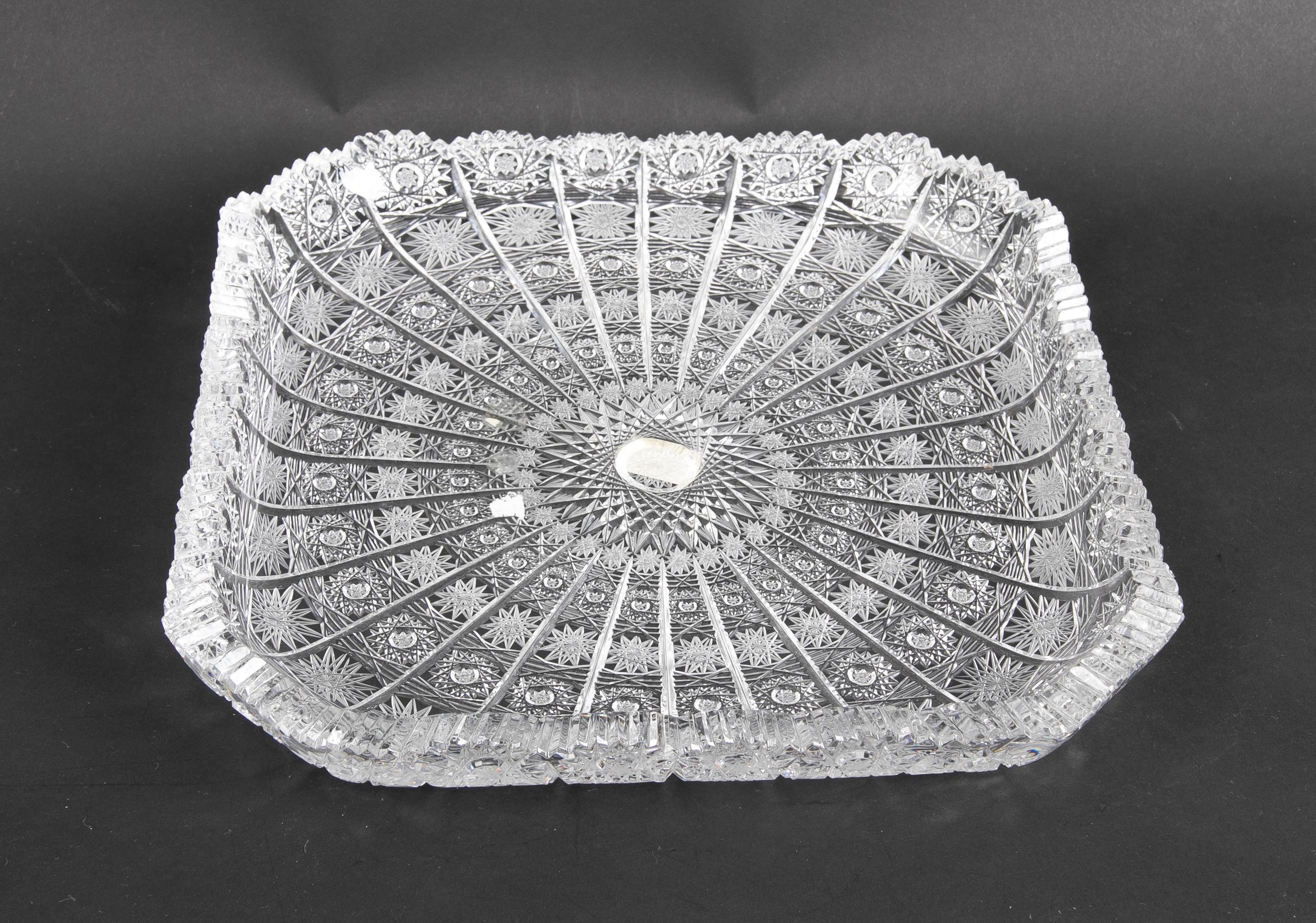 Square Hand-Cut Bohemian Crystal Tray For Sale 3