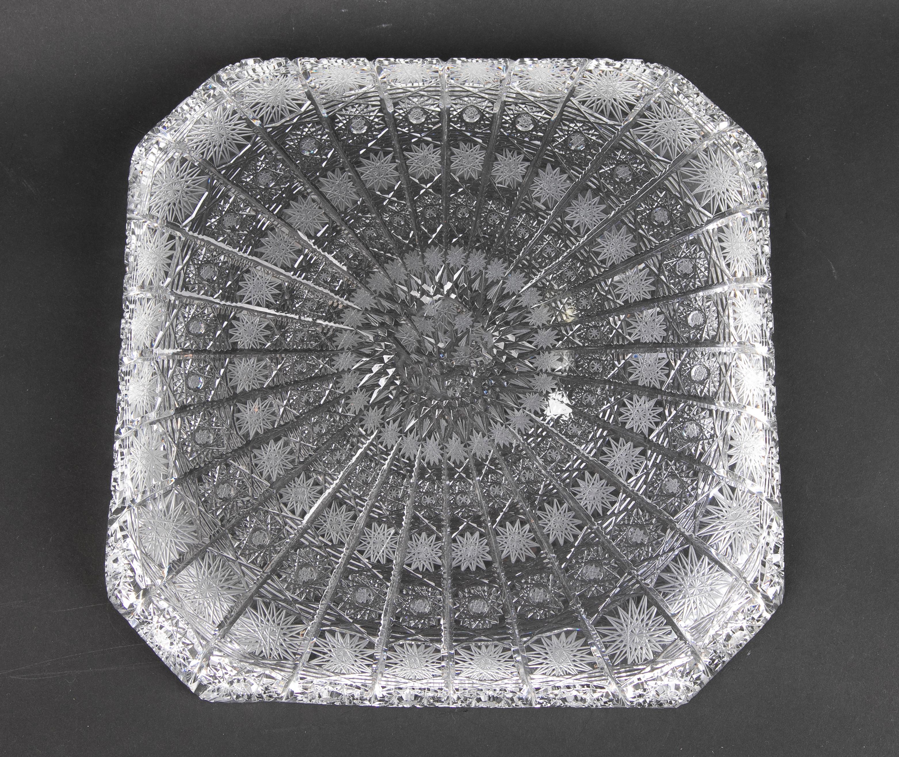Glass Square Hand-Cut Bohemian Crystal Tray For Sale