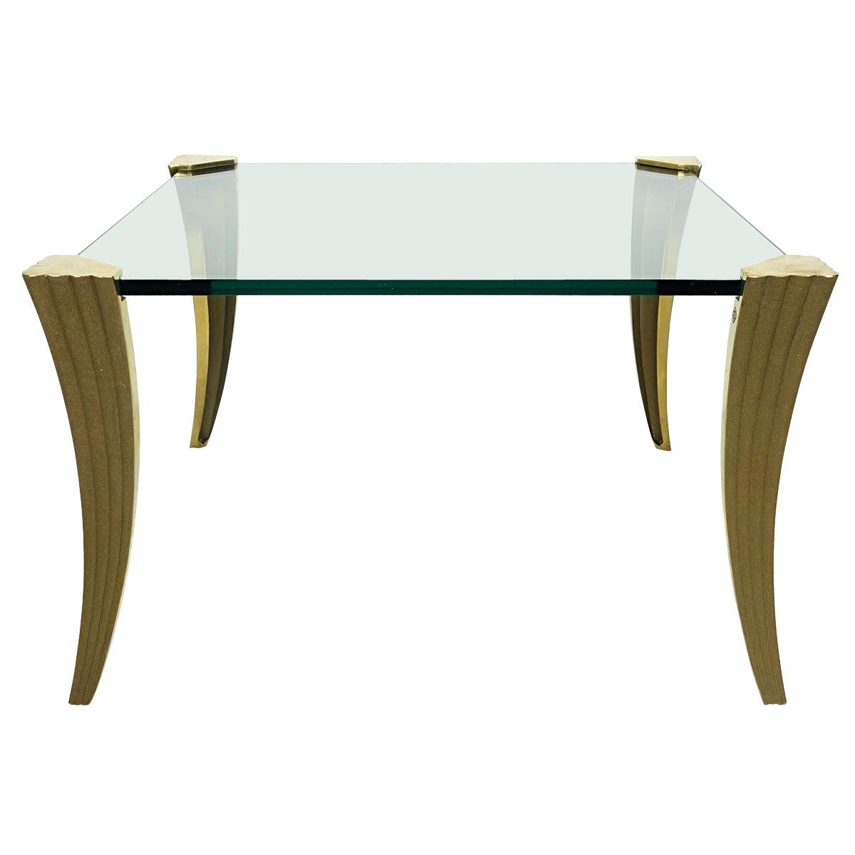 Square Hollywood Regency Coffee Table Made of Glass and Brass by Ghyczy