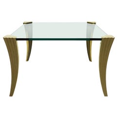 Square Hollywood Regency Coffee Table Made of Glass and Brass by Ghyczy