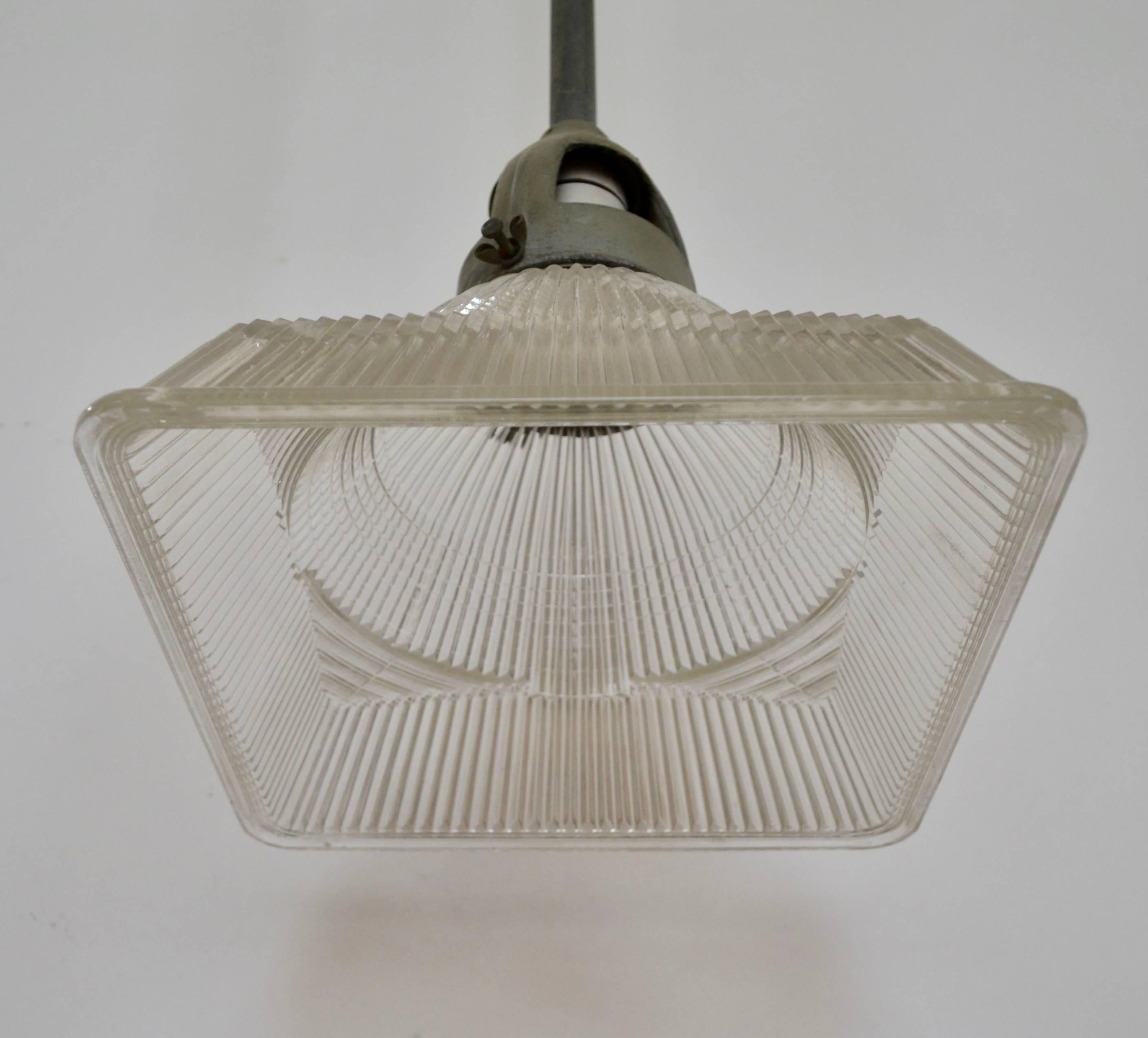 Square Holophane Pendant Light In Good Condition For Sale In Baltimore, MD