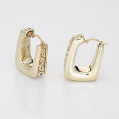 Square Hoop Earrings Vintage 14k Yellow Gold Scrolled Design Drops Jewelry