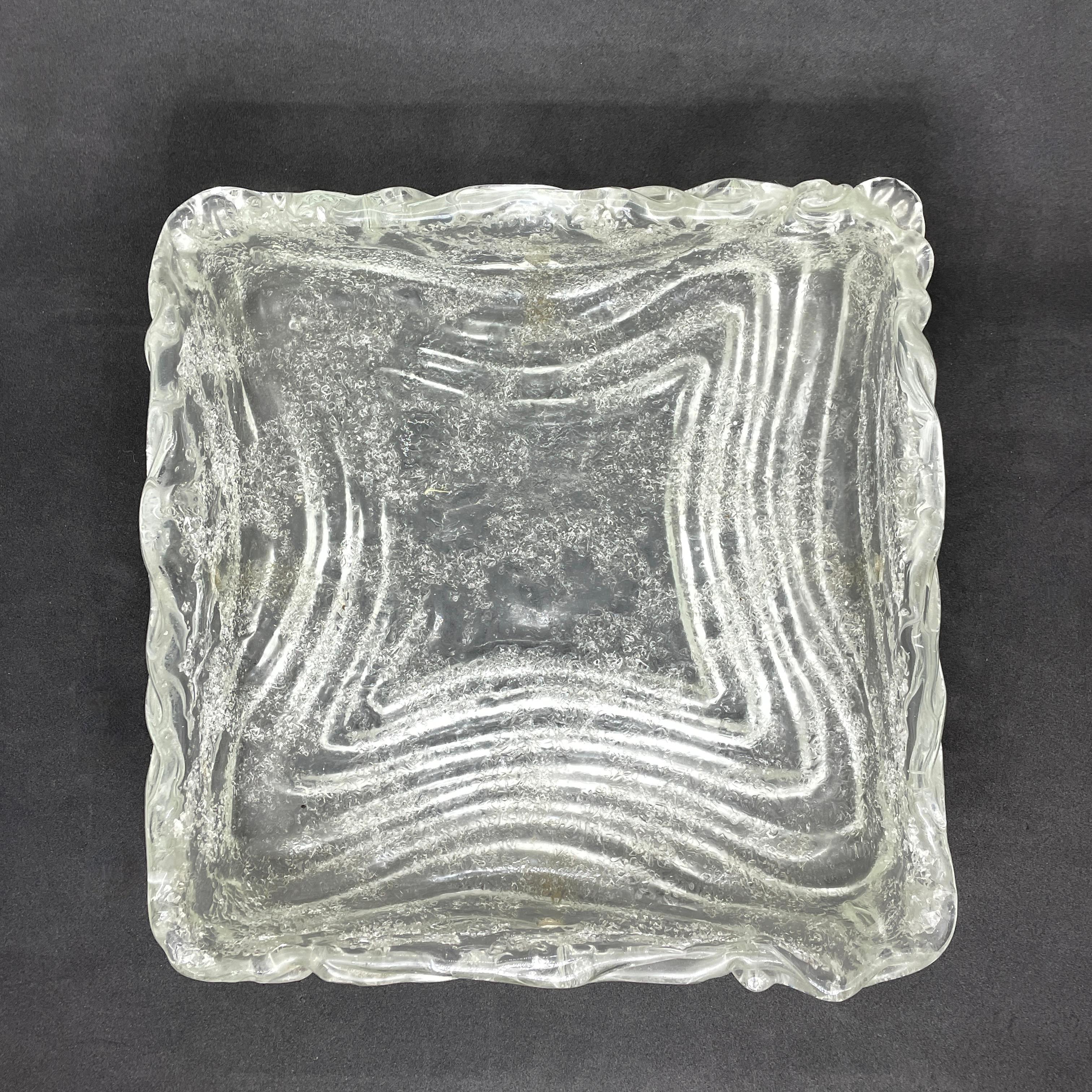 Square Ice Glass and Chrome Flush Mount, Germany, 1970s For Sale 4
