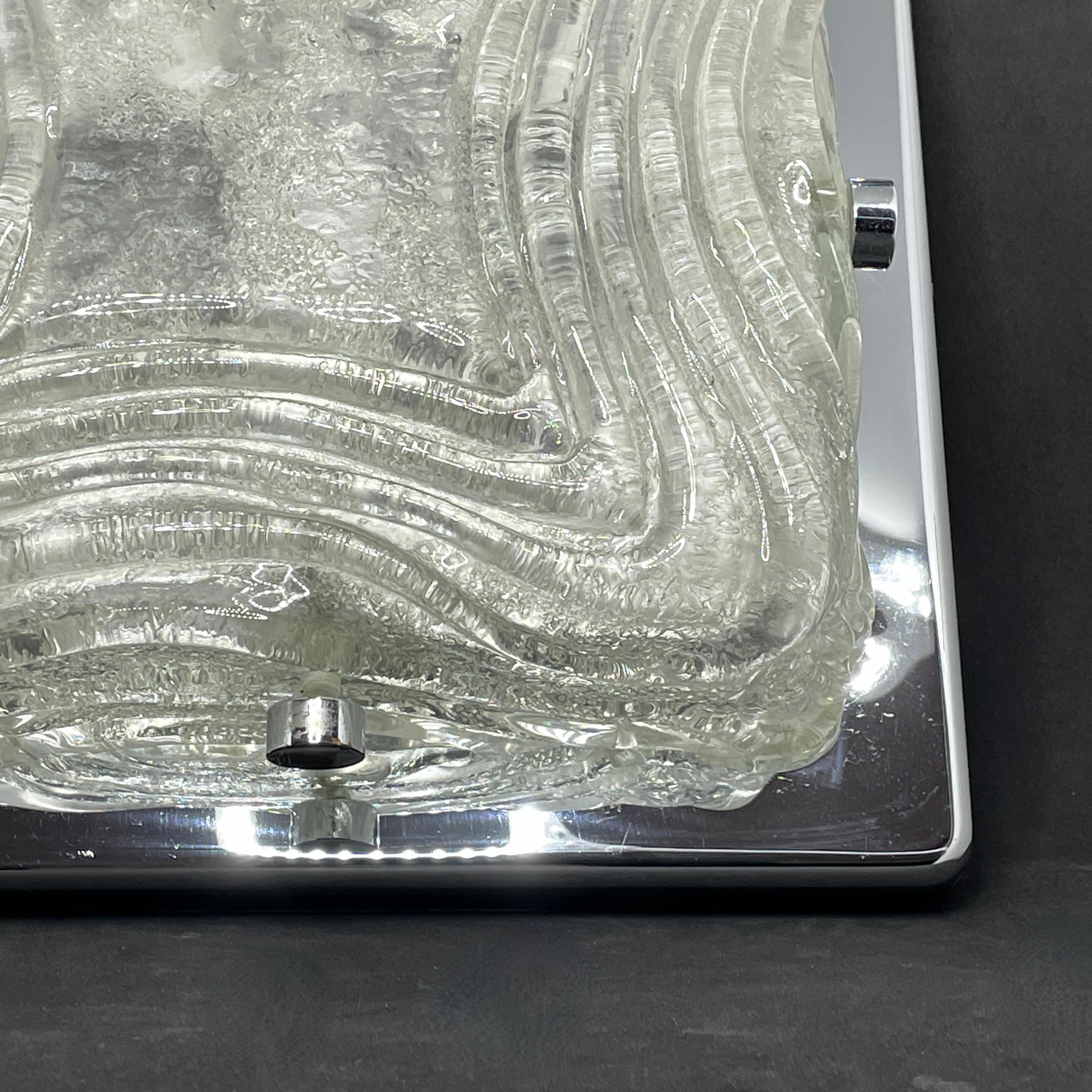 Square Ice Glass and Chrome Flush Mount, Germany, 1970s In Good Condition For Sale In Nuernberg, DE