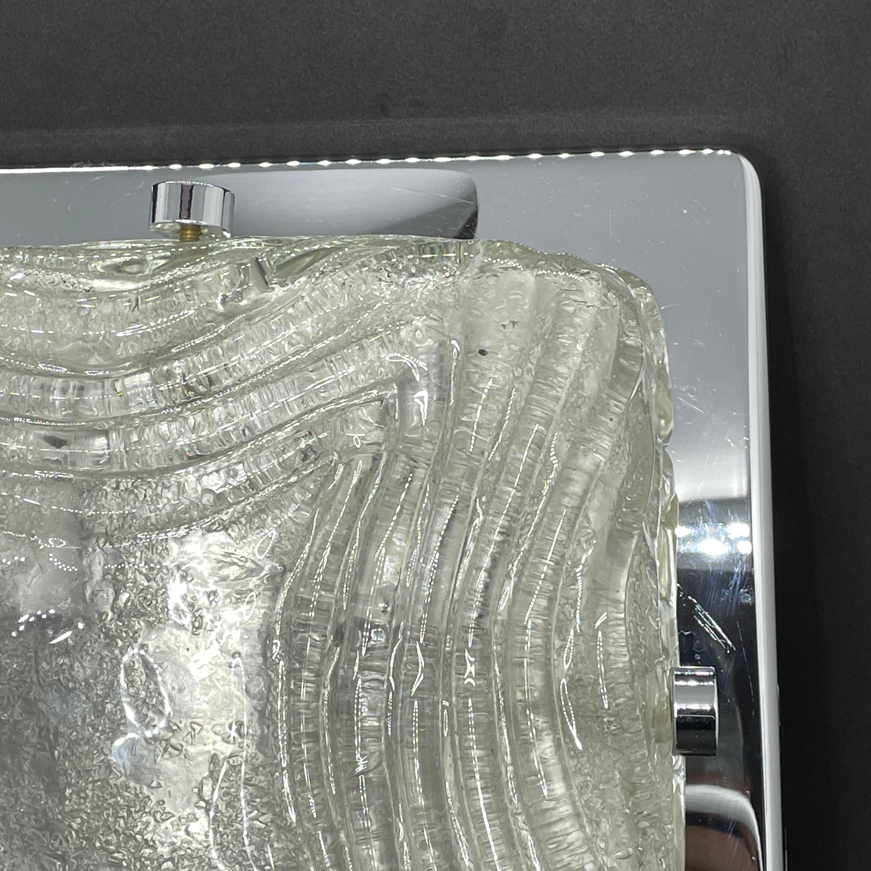 Square Ice Glass and Chrome Flush Mount, Germany, 1970s For Sale 1
