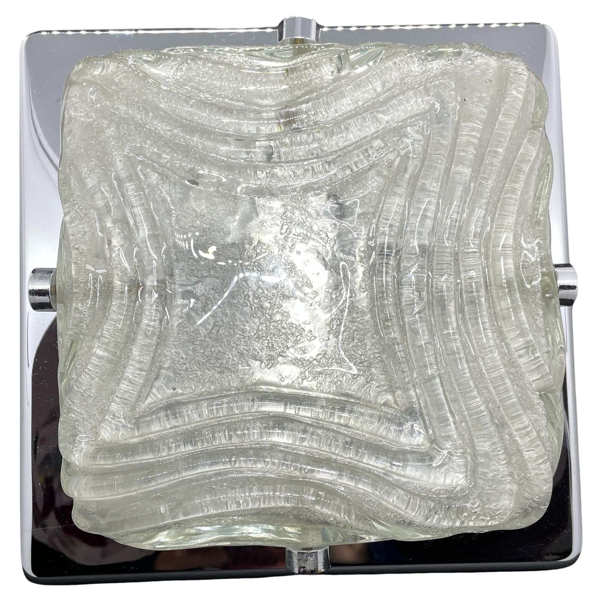 Square Ice Glass and Chrome Flush Mount, Germany, 1970s For Sale