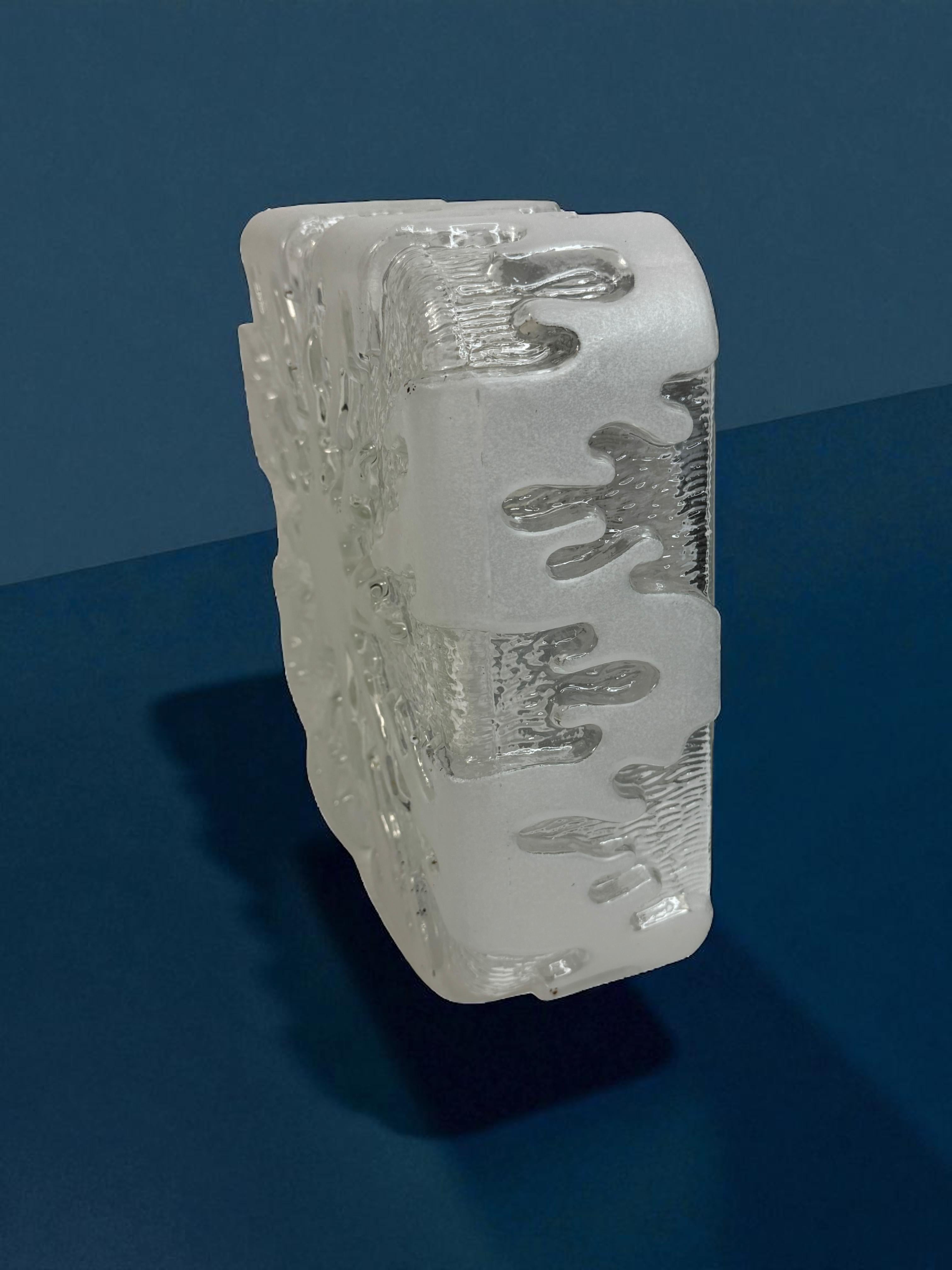 Square Ice Glass Flush Mount Ceiling Light Honsel Leuchten, Germany For Sale 4