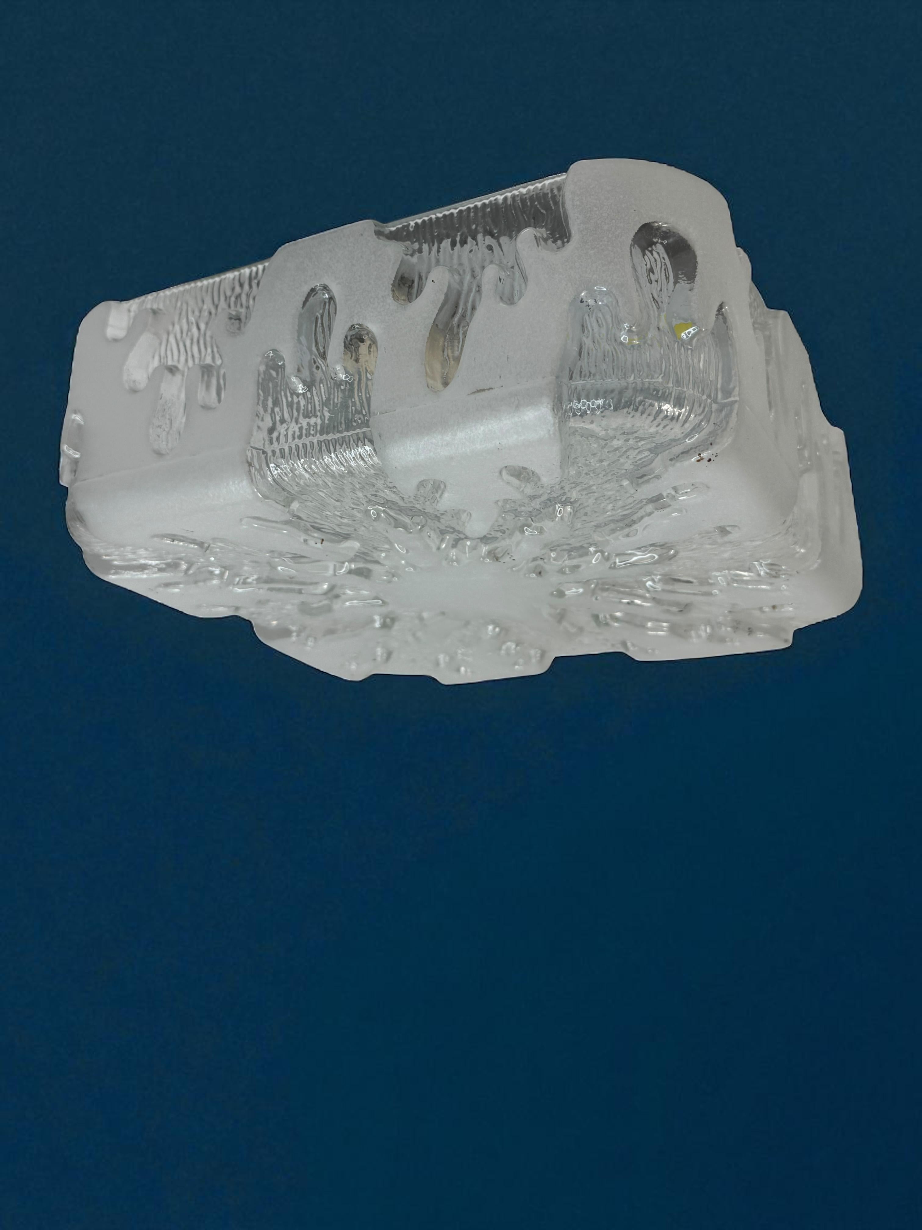 Square Ice Glass Flush Mount Ceiling Light Honsel Leuchten, Germany For Sale 8