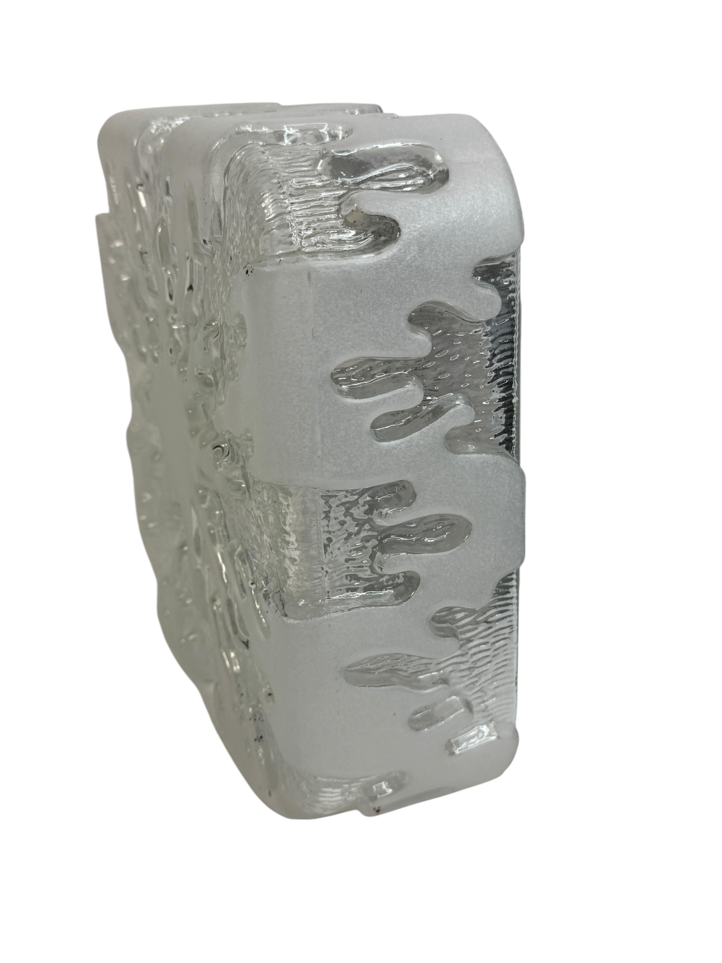 Mid-Century Modern Square Ice Glass Flush Mount Ceiling Light Honsel Leuchten, Germany For Sale
