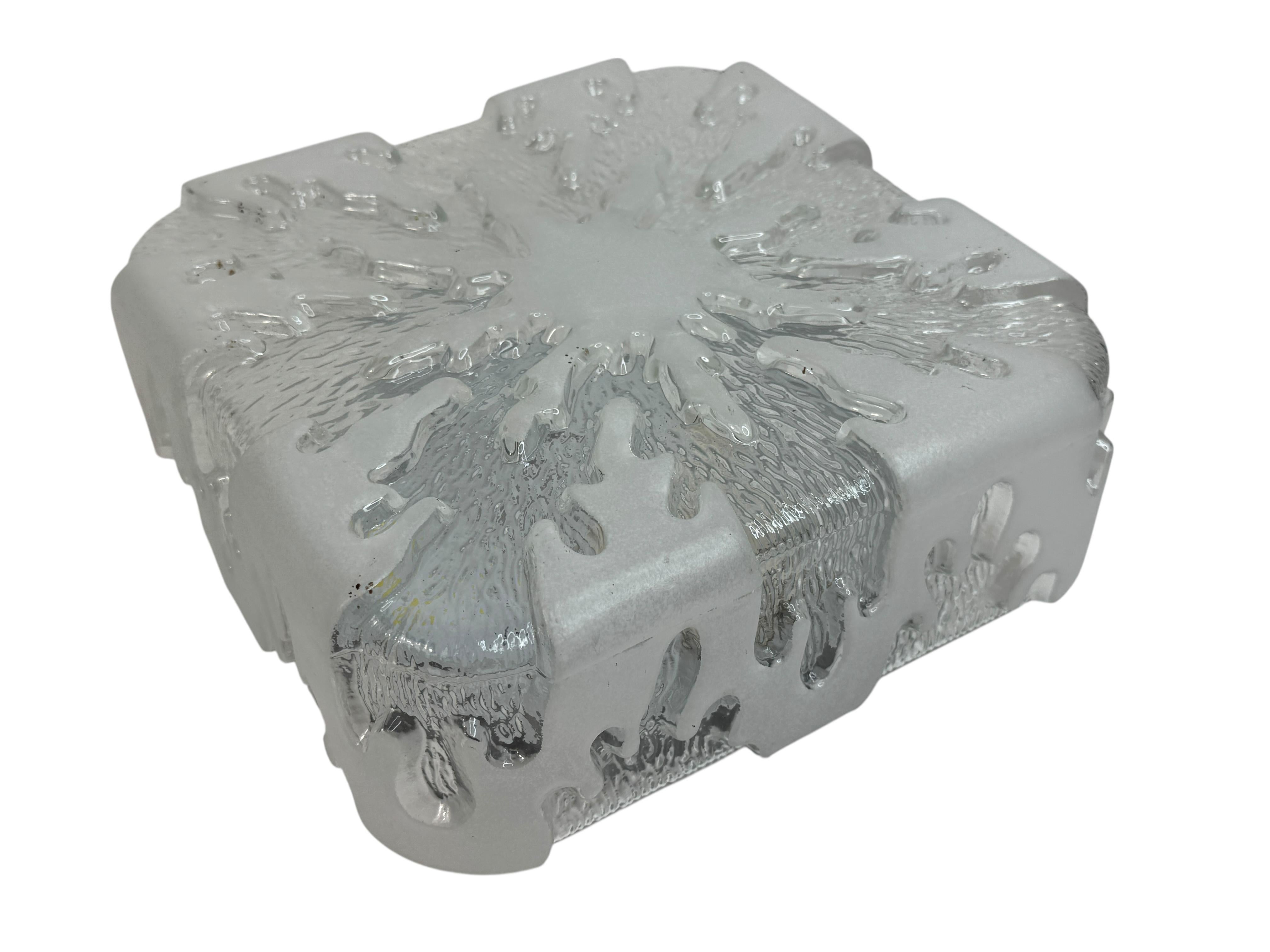 Square Ice Glass Flush Mount Ceiling Light Honsel Leuchten, Germany In Good Condition For Sale In Nuernberg, DE