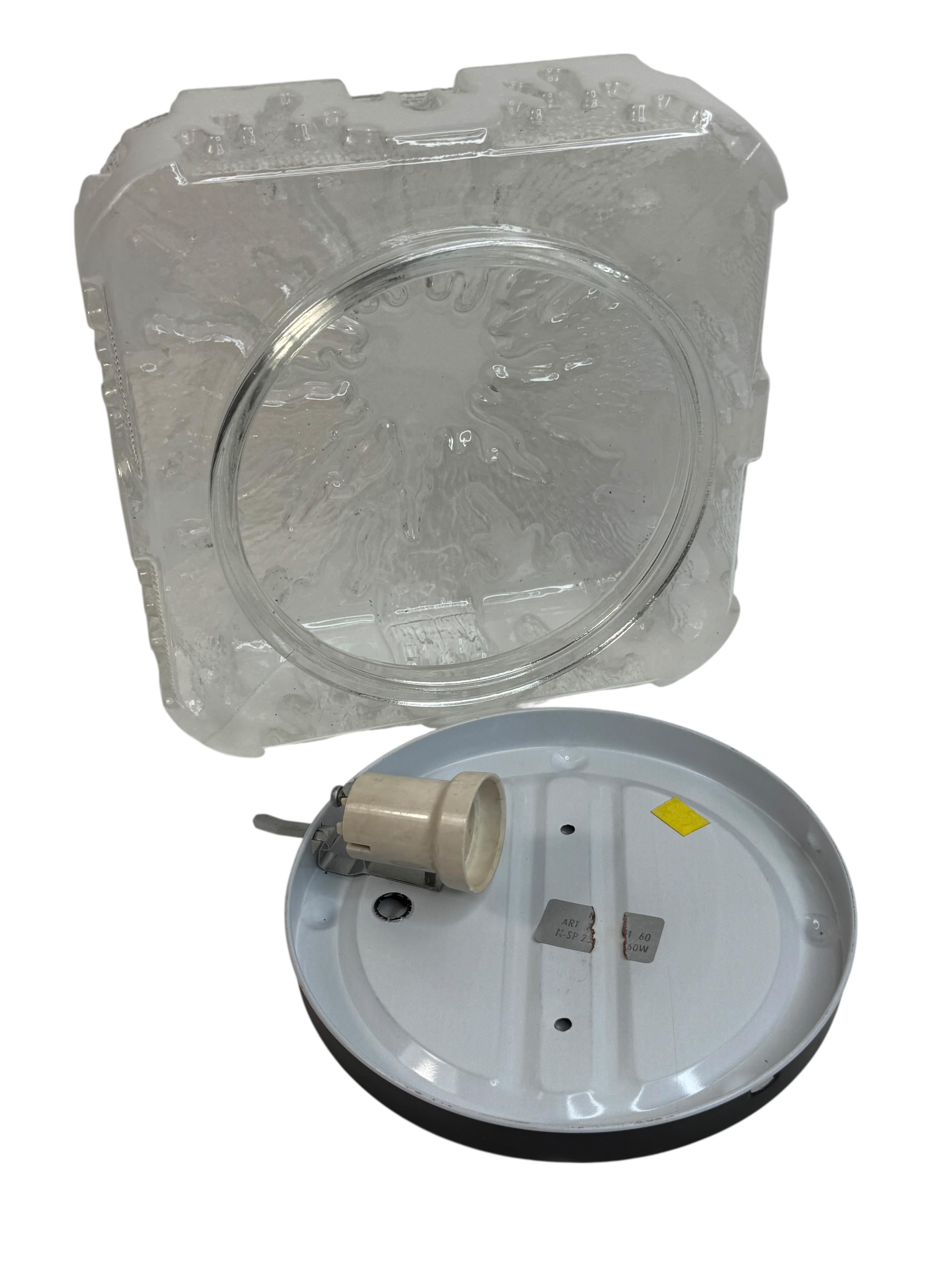 Square Ice Glass Flush Mount Ceiling Light Honsel Leuchten, Germany For Sale 1