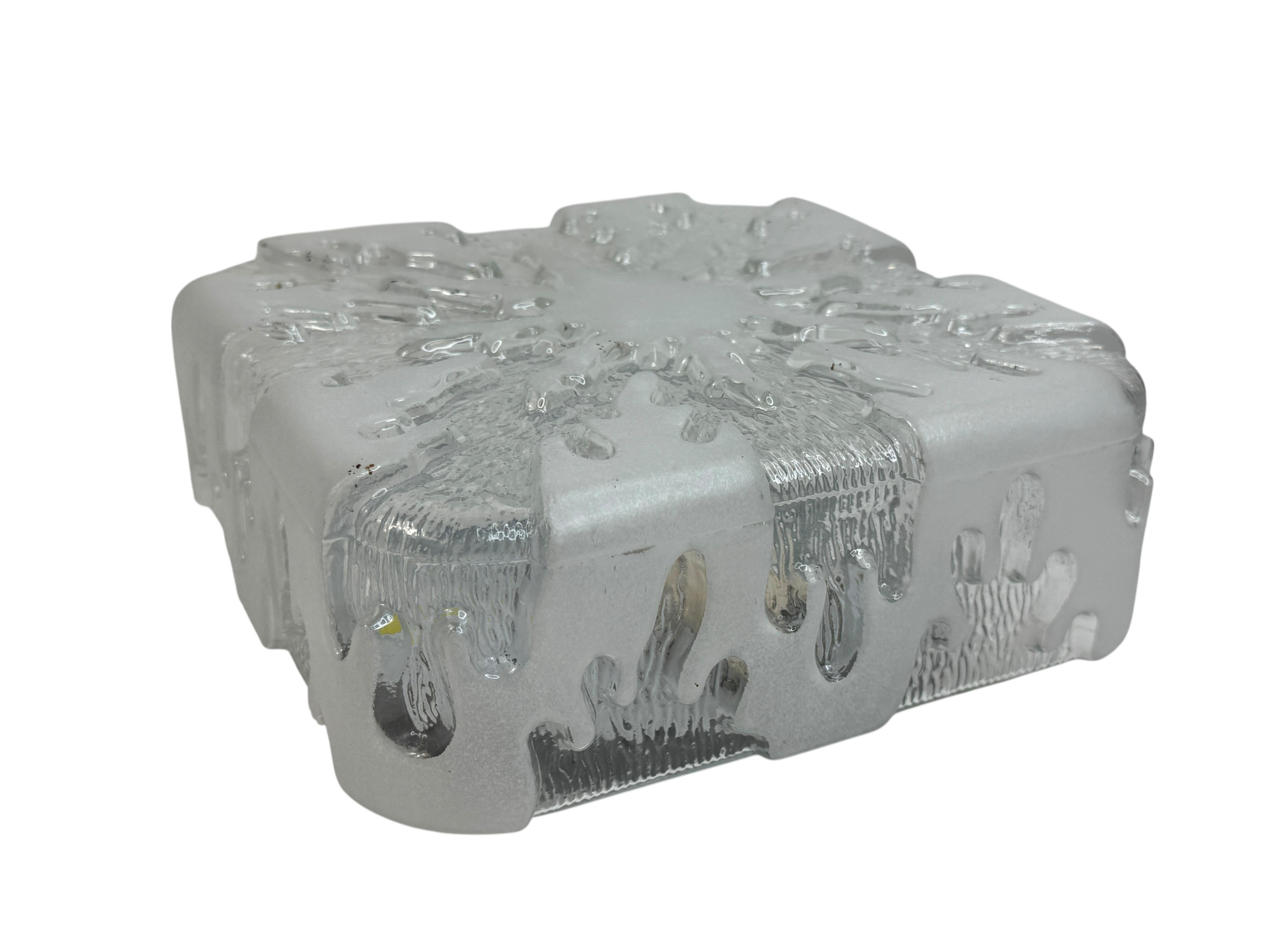 Square Ice Glass Flush Mount Ceiling Light Honsel Leuchten, Germany For Sale 2